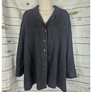 Tianello Camp Shirt Blouse Top Large Black Oversized Tencel Button Up